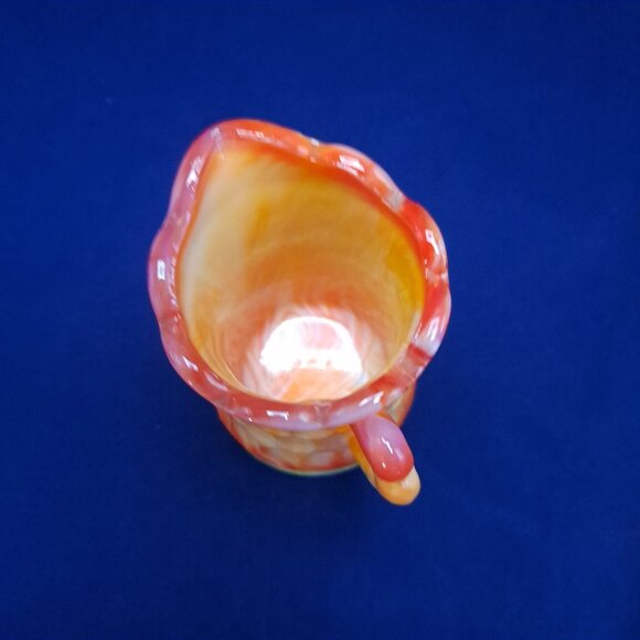 Vintage Kanawha Slag Glass Creamer Jug With Handle Orange & Yellow Decor - Picture 5 of 8